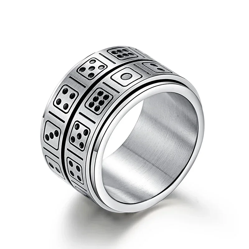 Neue Design Doppel Würfel Ring Männer Punk Drehbare Glück Ring Edelstahl Punk Spinner Ring
