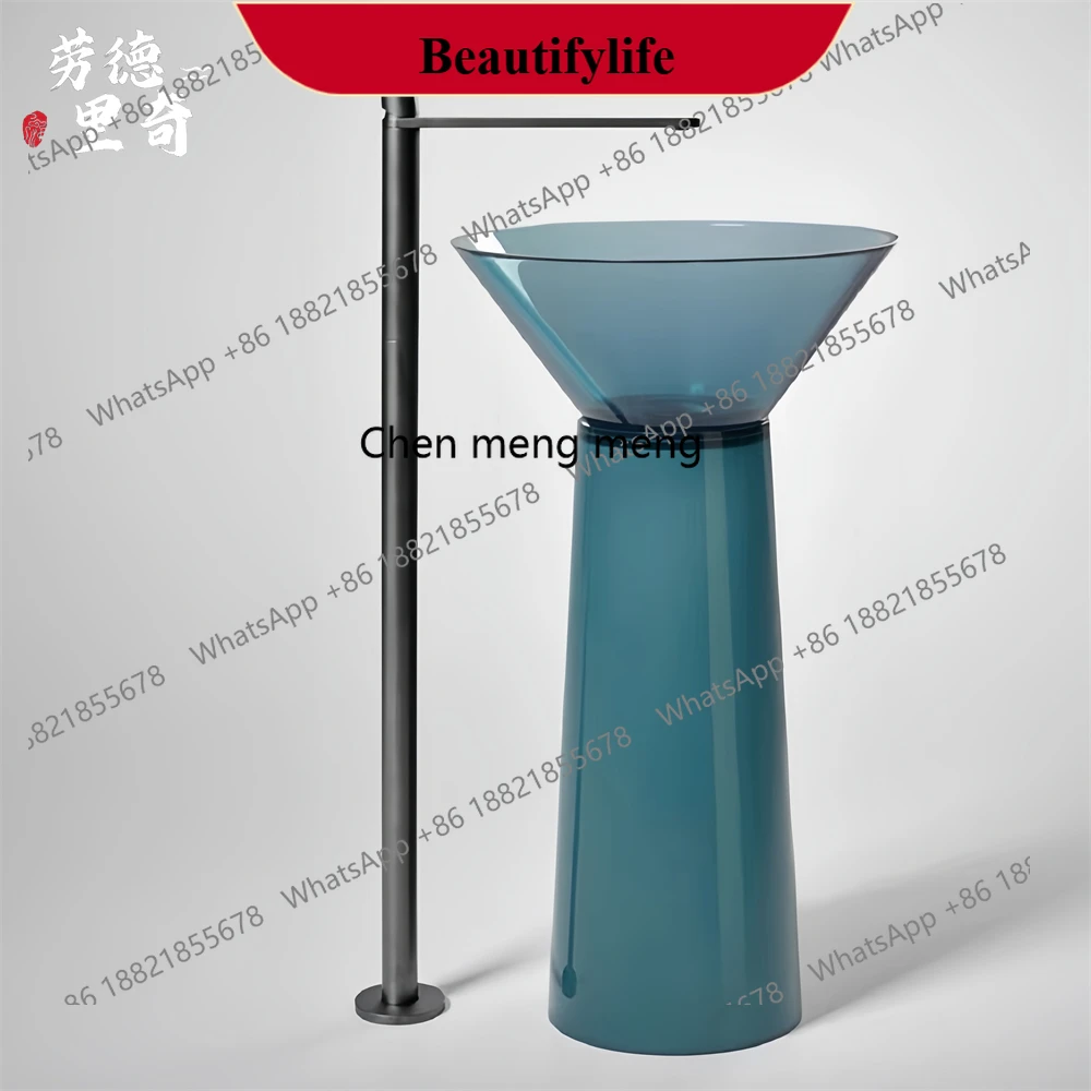 

Outdoor Balcony Hotel B & B Transparent Blue Stone Floor-to-Floor Face Wash Table Pillar Basin