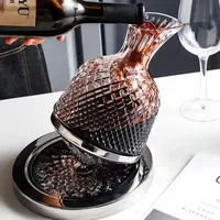 High end crystal glass 360 degree rotating decanter drum 1500ml decanter wine dispenser inflator mirror kettle decoration