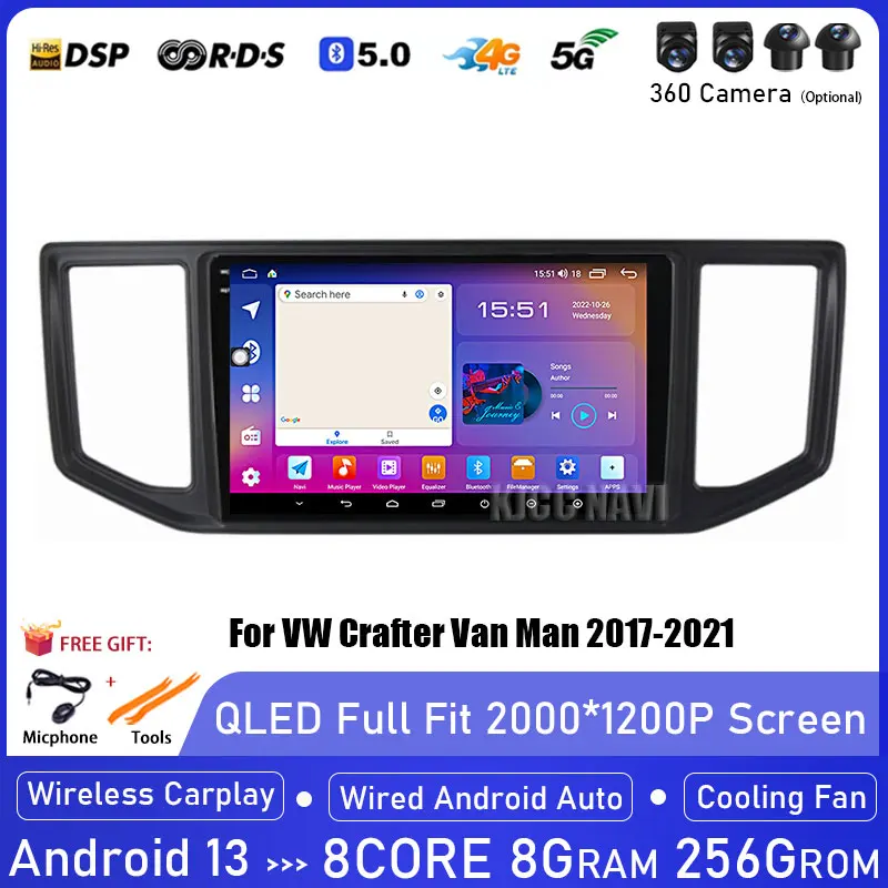 

Android 13 For VW Crafter Van Man 2017-2021 GPS Auto Radio Video Player DSP CarPlay Stereo Support WIFI OBD DVR NO 2Din DVD