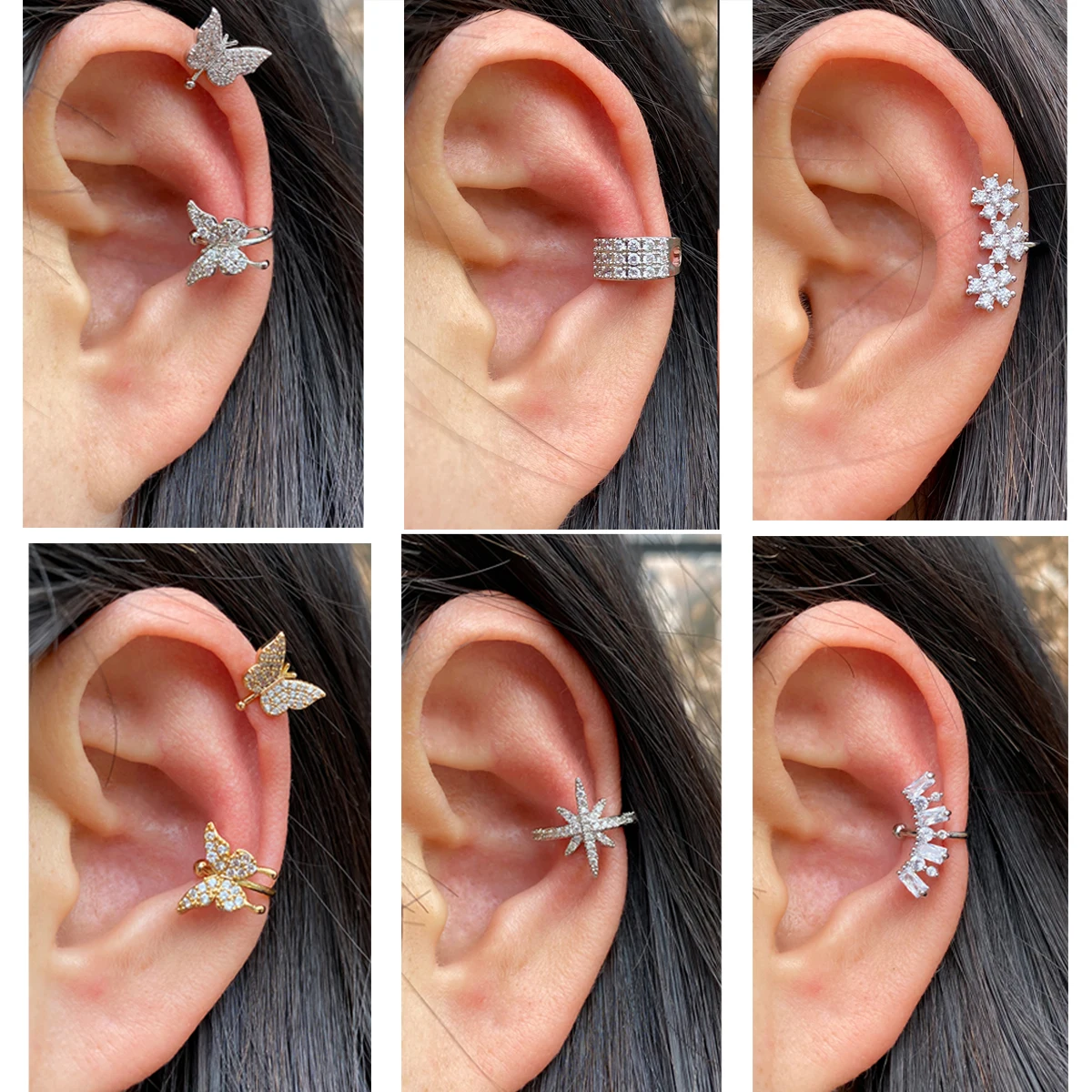 1Piece Helix Cartilage Conch Fake Without Hole Piercing Ear Cuffs 