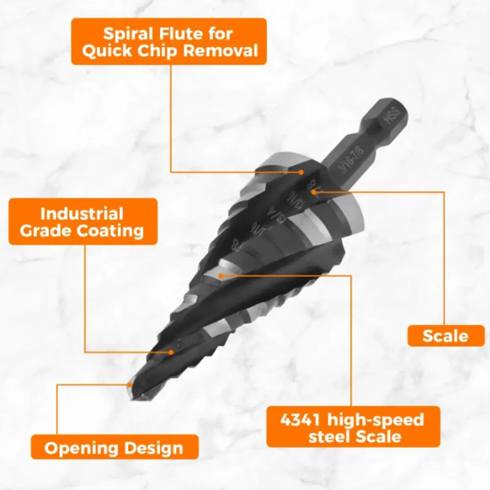 

3 Piece Set Step Drill Bit Bearing Steel 5 Piece Set High Speed Bearing Steel Stainless Steel Four Spiral Flute