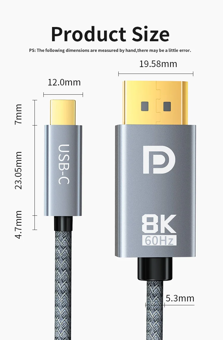 USB-C-zu-DisplayPort-Kabel 8K@60Hz, Typ-C-zu-DisplayPort-1.4-Kabel 4K@240Hz Thunderbolt 3 4 für MacBook Air Pro Samsung Telefon – Detail 16