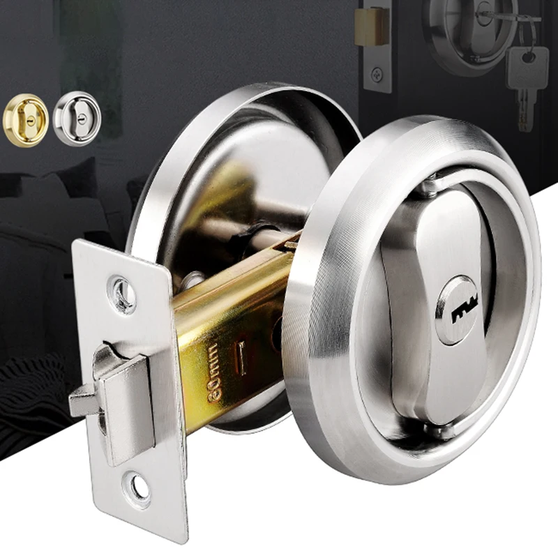 Stainless Steel Double-Sided Pull Ring Lock With Key Sliding Door Lock Invisible Door Lock Multiple Types Available