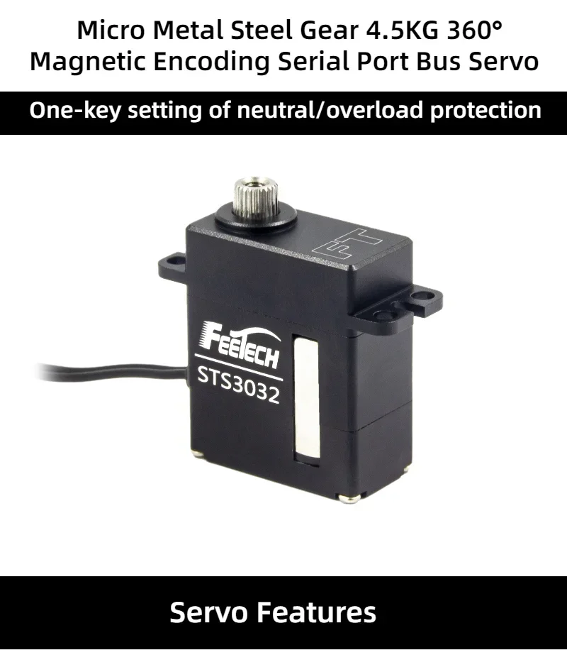 Feetech ST-3032 Servomotore coreless con ingranaggi metallici da 6 V 4,5 kg 360 °   Bus seriale TTL con codificatore magnetico per modello robot RC (1/3/6 confezioni)