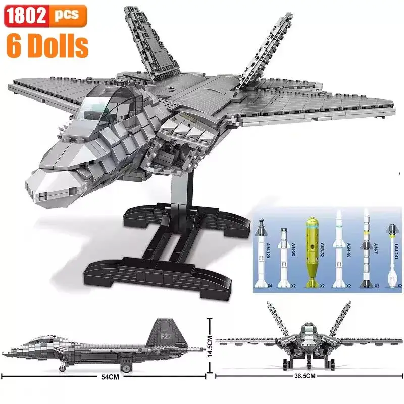 NEW 1802PCS Military WW2 Soldiers F22 Raptor Fighter Model Building Blocks Army Bricks Kids Toys For Gift 6 dolls