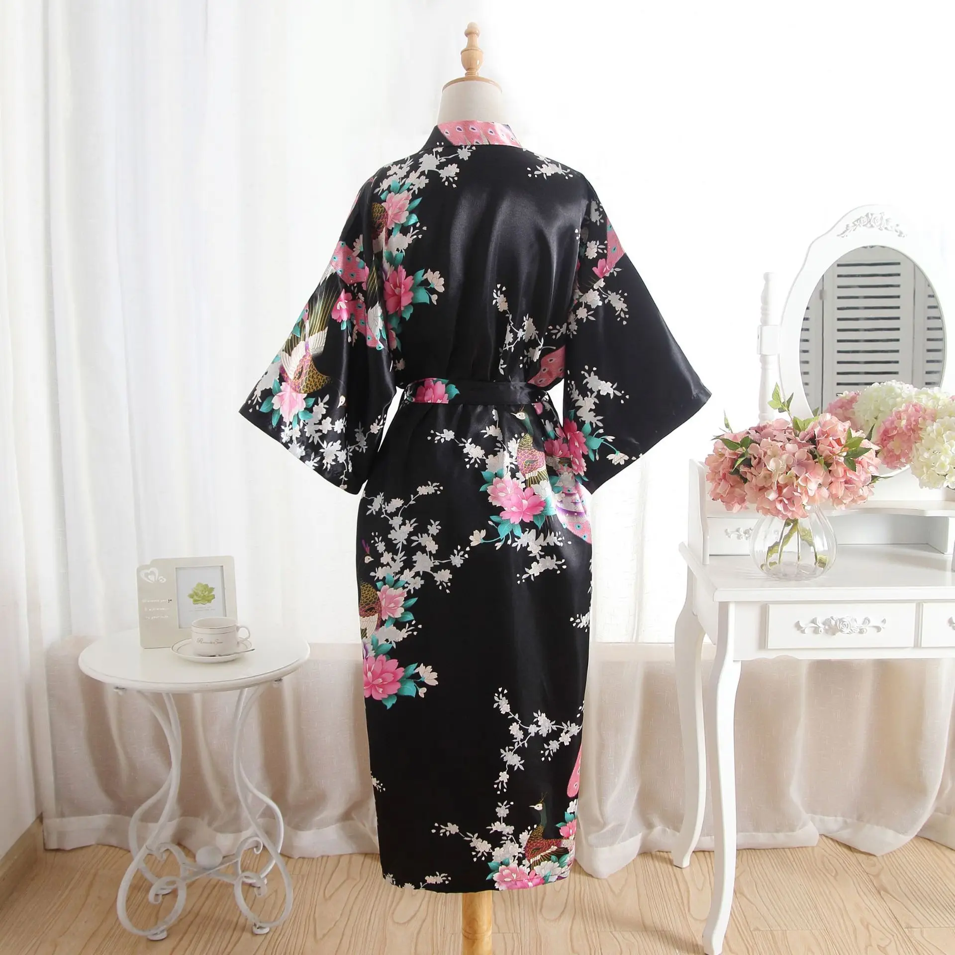 RB015 Satin Robes for Brides Wedding Robe Sleepwear Silk Pijama Casual Bathrobe Animal Rayon Long Nightgown Women Kimono XXXL