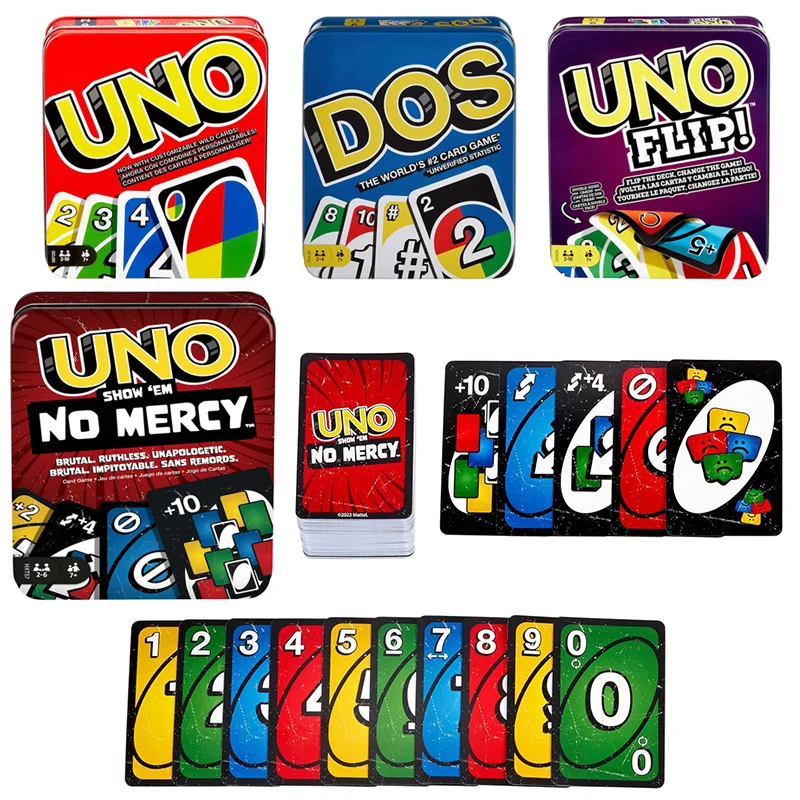 UNO NO MERCY Tin Box Family Card Game pokemon filp Multiplayer Family Party Boardgame Funny Friends Entertainment Poker