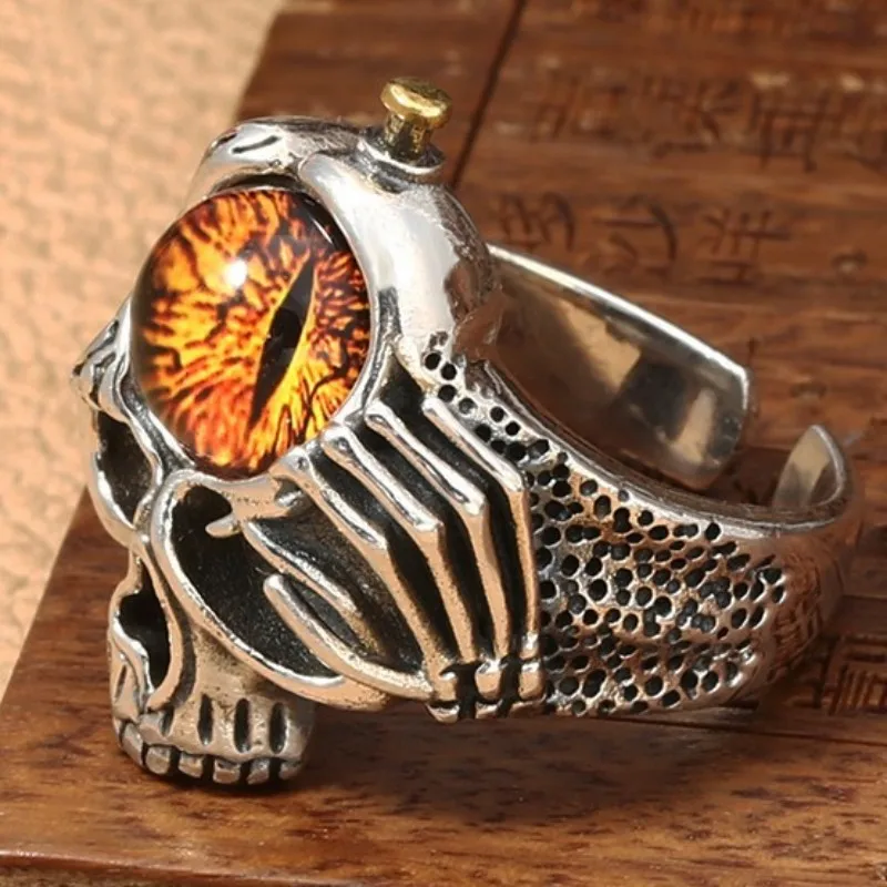 

BOCAI S925 Sterling Silver Charms Rings for Men Retro Devil's Eye Skull-head Punk Fashion Argentum Jewlelry Wholesale