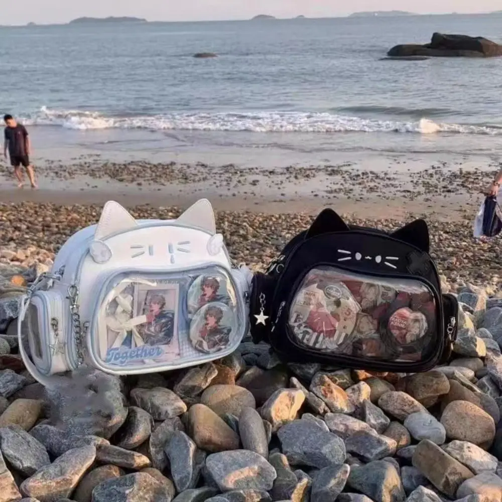

Сумка на молнии Kawaii Cat Itabag PU Idol для хранения товаров, прозрачный карман, сумка для мелких предметов, сумка для хранения, модные женские рюкзаки