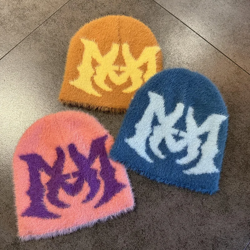 Y2K الجاكار بيني رسالة بيني رجل رقيق أفخم قبعات للرجال النساء الخريف الشتاء منفعل متماسكة الهيب هوب الدفء الأذن قبعات الذكور #4