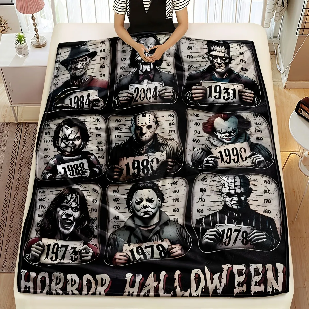 Manta de franela con tema de película de terror de Doce asesinos, decoración de Halloween, manta de felpa cálida y suave, manta para siesta en la oficina