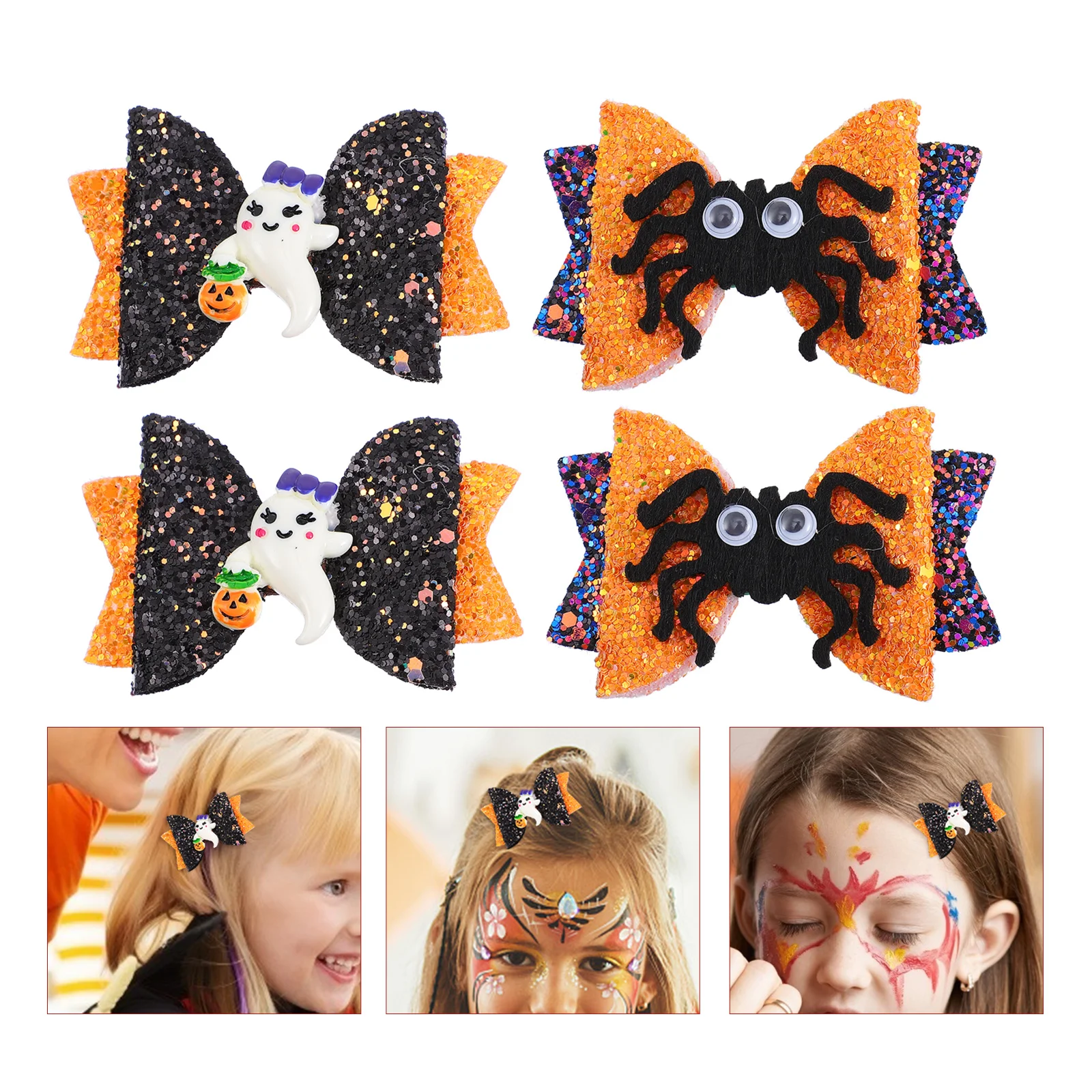 

4 Pcs Halloween Headdress Children's Hairpin Kids Bow Knot Clip Cartoon Headband Bows for Baby Girls