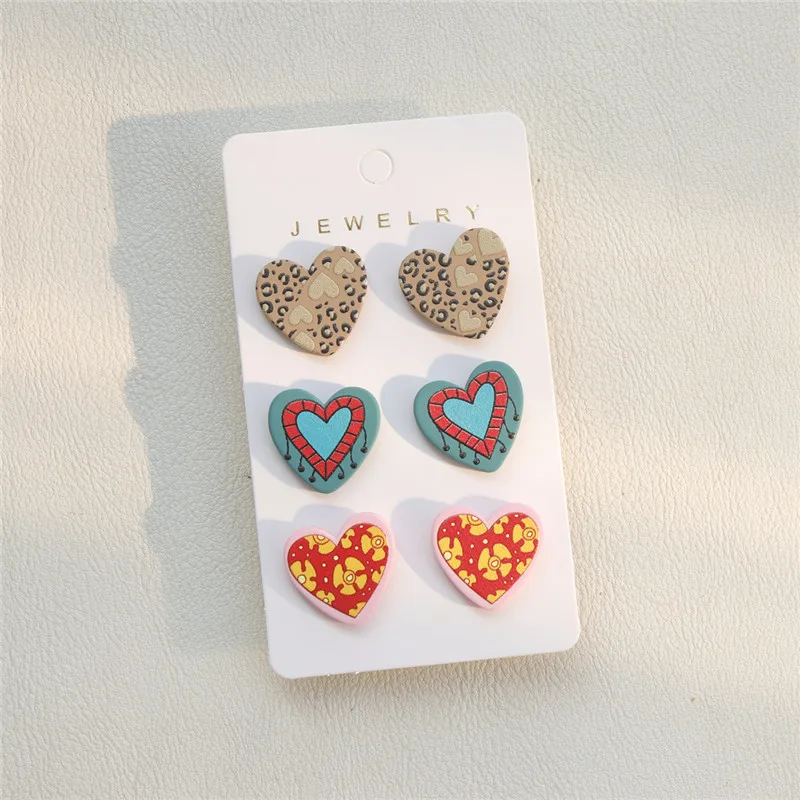 3 paia/set orecchini a bottone con cuore d\'amore in acrilico colorato per donna ragazza orecchini con stampa floreale leopardata gioielli regalo di