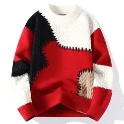 Suéter de manga larga con costuras de marca para hombre, suéter Retro de calle, moda Harajuku, top de pareja de Navidad, Y2K, 2024