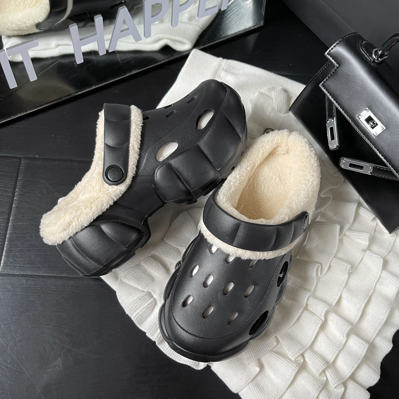 Pantofole da donna invernali zoccoli con plateau da 6cm pantofole pelose calde scarpe da casa in cotone per interni in pelliccia pantofole morbide