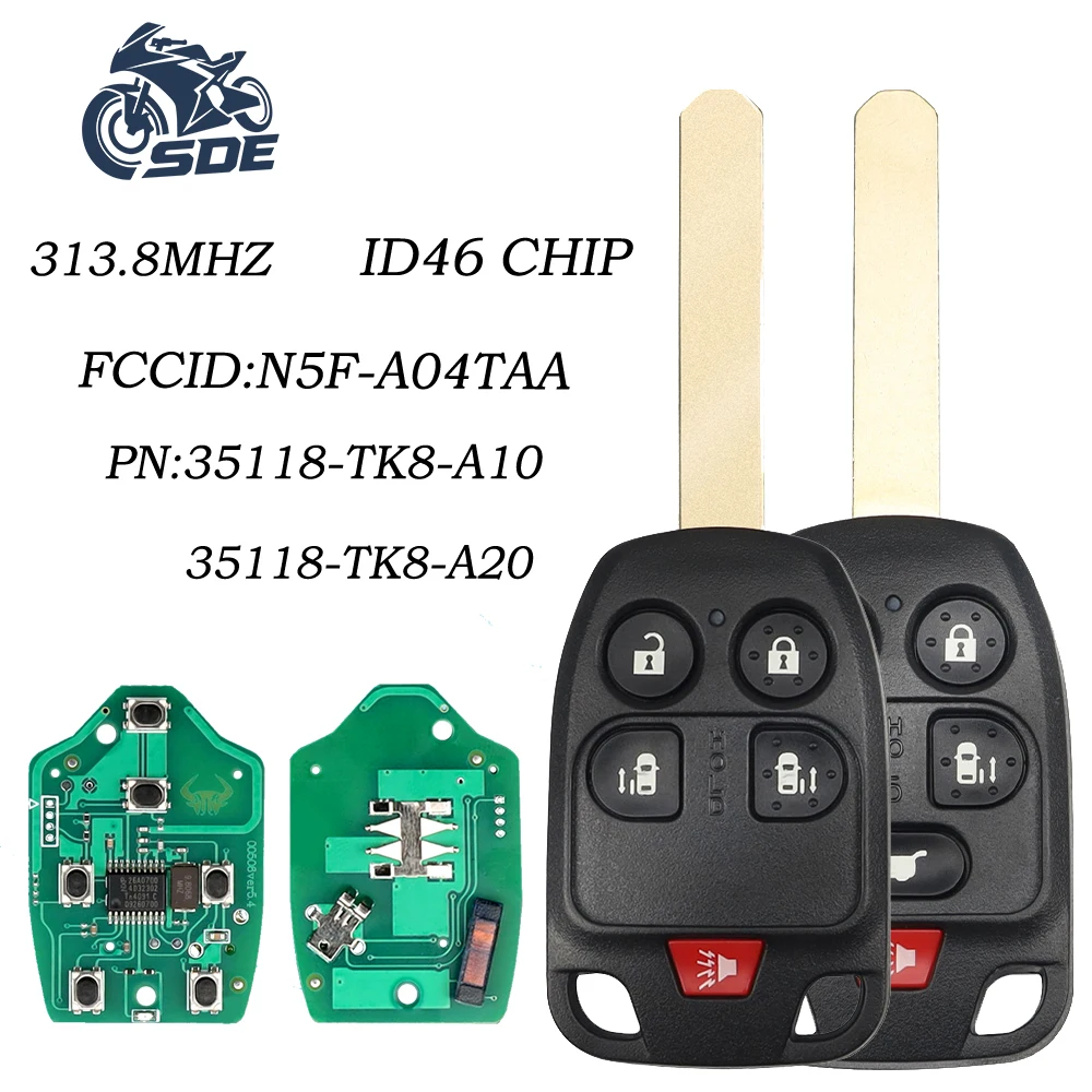 

SDE 6 кнопок 313,8 МГц ID46 чип для Honda Odyssey 2011 2012 2013 2014 автоматический пульт дистанционного управления FCC ID: N5F-A04TAA