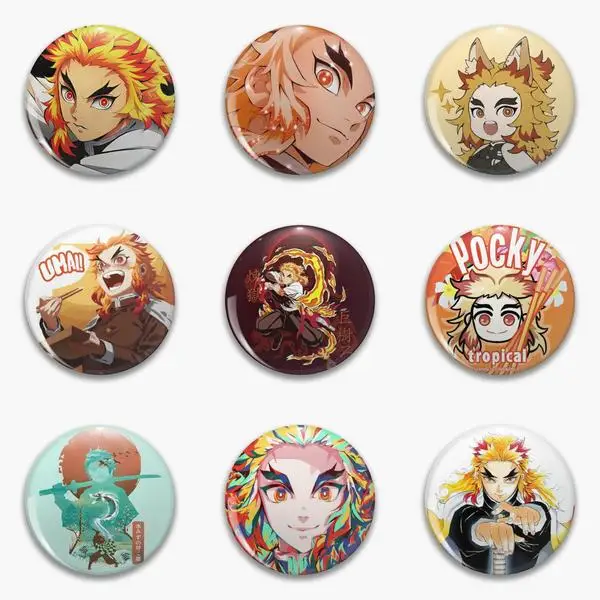 Demon Slayer Rengoku Sparkly Kyo Chibi No Soft Button Pin Customizable Lover Collar Cute Creative Funny Metal Gift Hat Cartoon