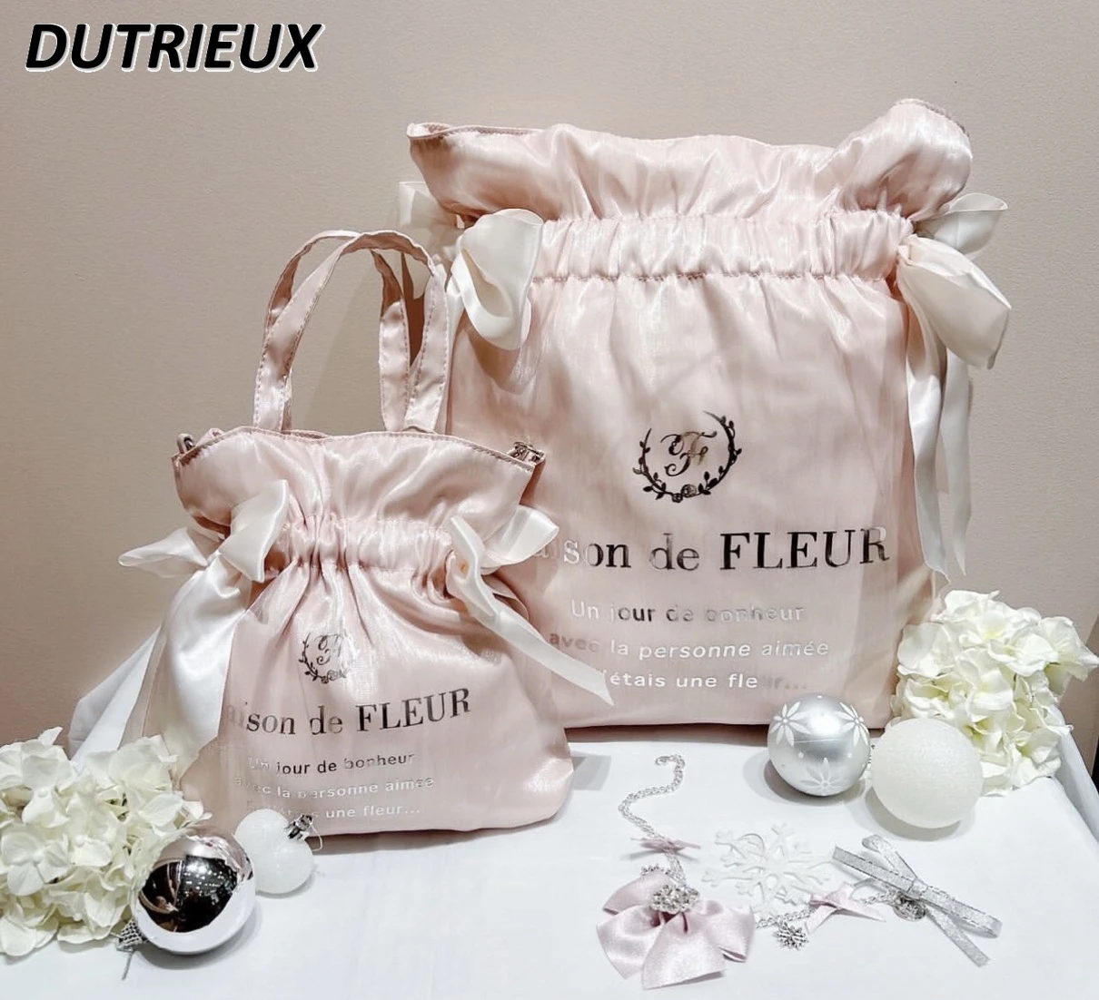 

Ladies Shoulder Bag Double Bow Pleated Tote Bag Female Sweet Cute 2025 Fashion Japanese Style New Casual Handbags for Women