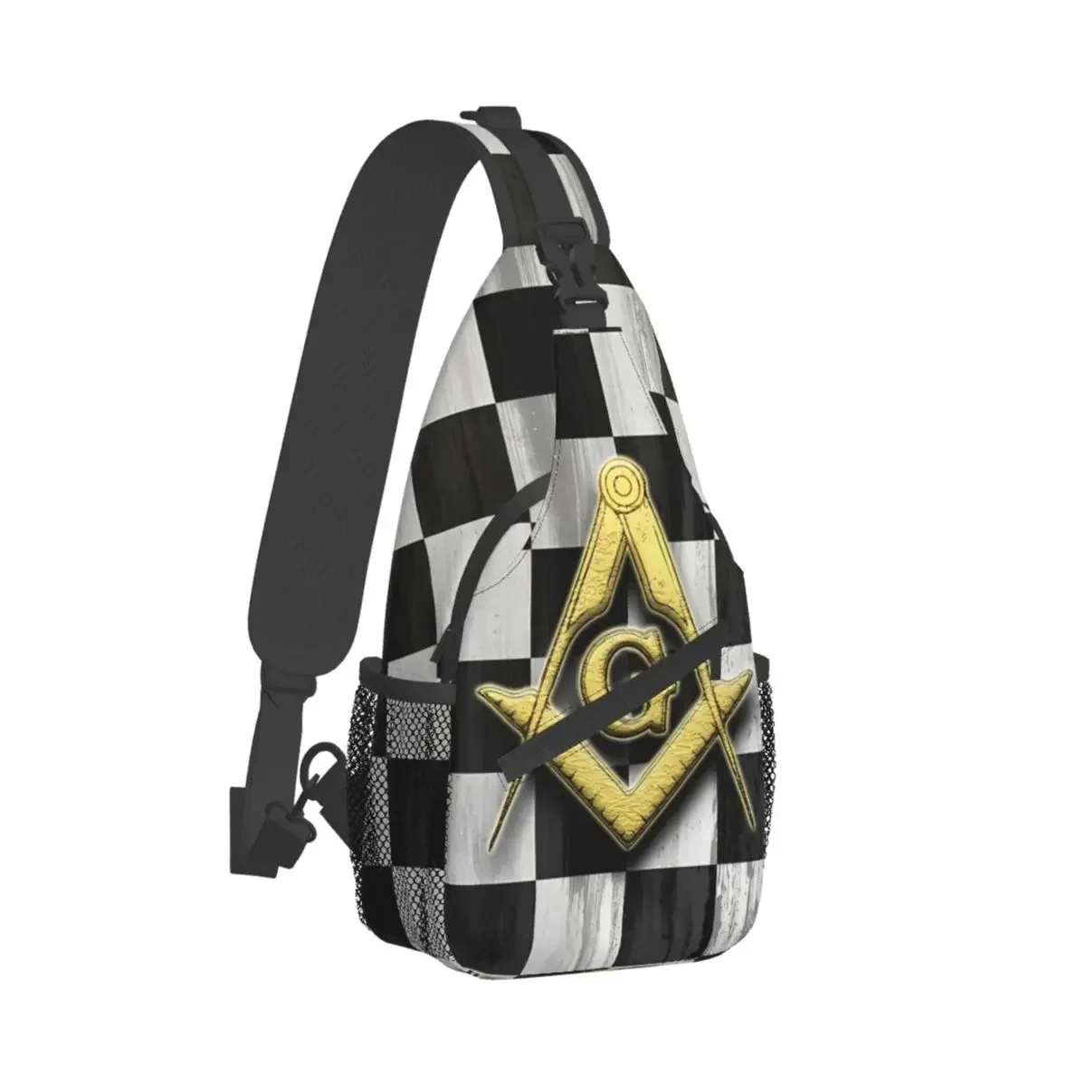 Square Compass And Checkers Crossbody Chest Bags Freemasonry Pockets Travel Pack Messenger Sports Teens Shoulder Bag Unisex