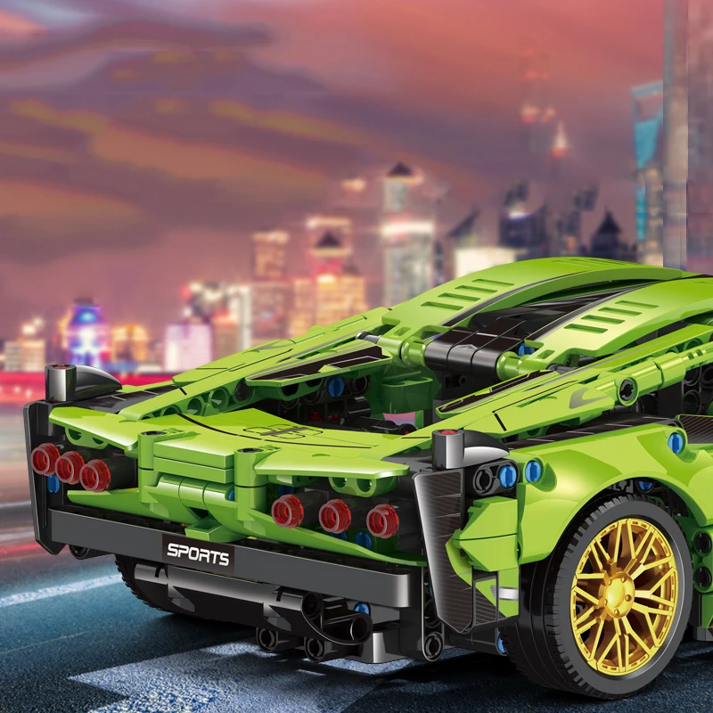 1200PCS 1:14 녹색 스포츠카 빌딩 블록 모델 장난감 작은 입자 벽돌 슈퍼 자동차 컬렉션 장식품 소년 어린이 선물