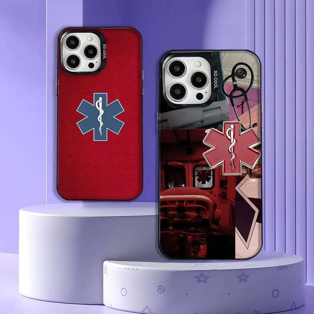 

EMT EMS Ambulance Phone Case For iPhone 16,15,14,13,12,11,Mini,Pro,E,MAX Gray Matte Silicone Black Cover