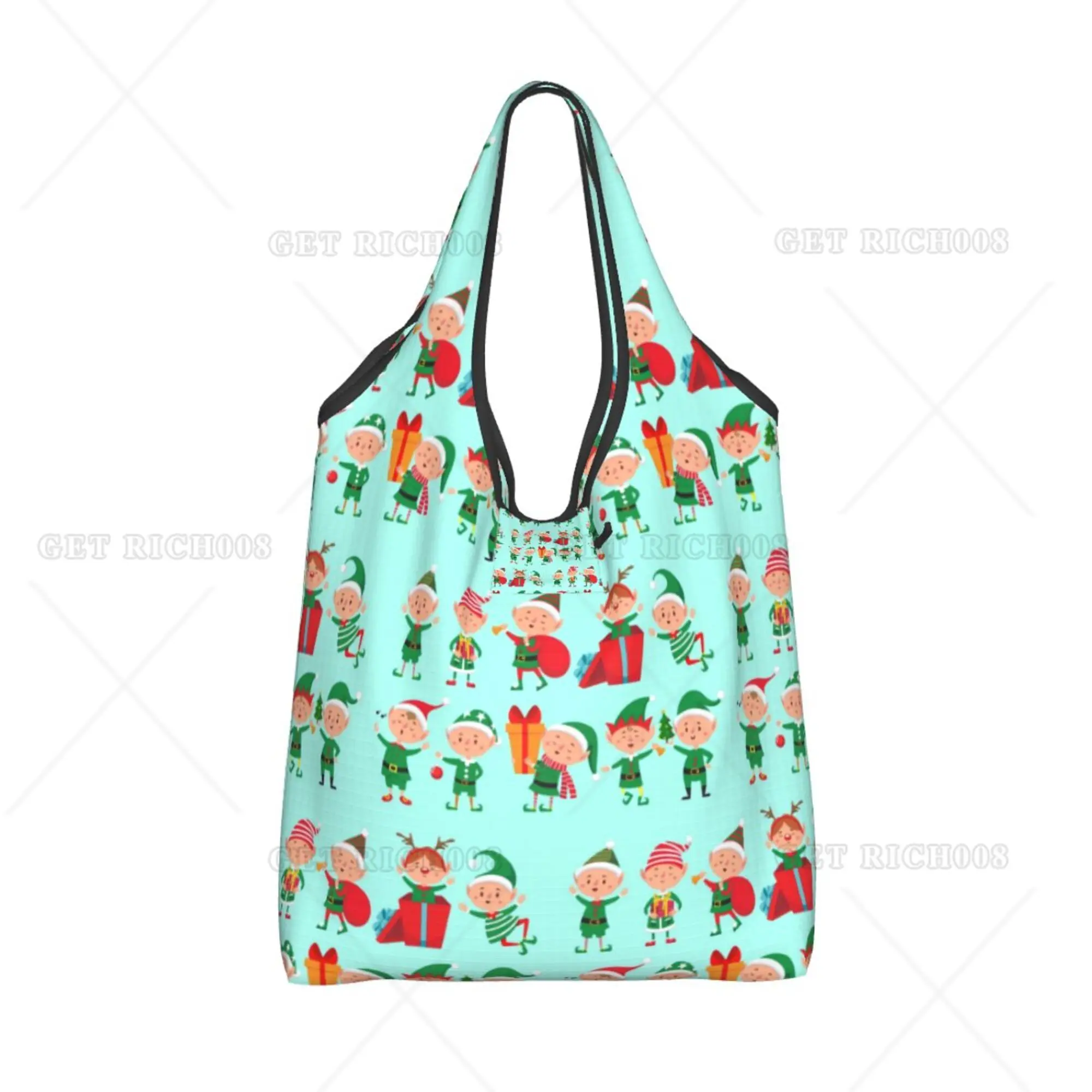 Cartoon Elf of Christmas Shopping Bag, Sac fourre-tout pliant, Sacs d'épicerie, Sac réutilisable pour femme, Sac fourre-tout mignon, Taille unique