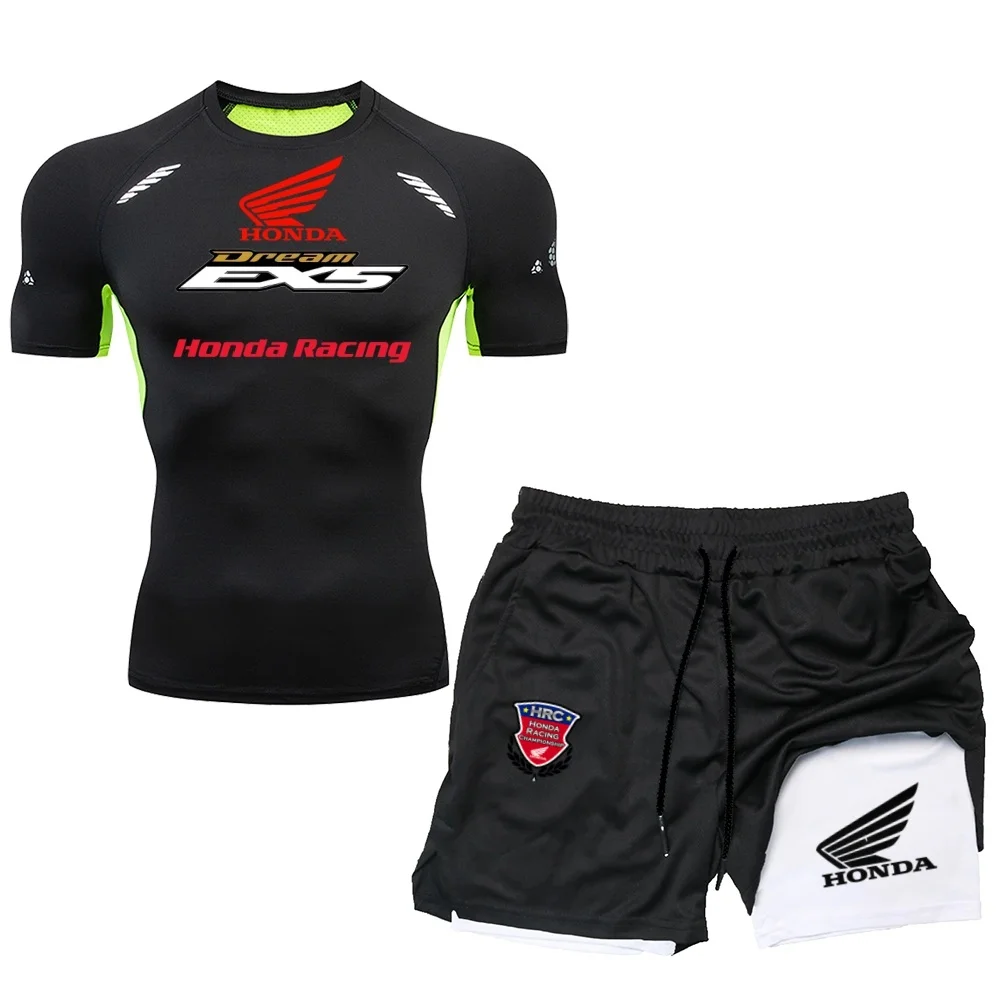 N men's 2PCS quick drying tight fitting breathable short sleeved T-shirt and shorts, short sleeved shorts set suitable for runni