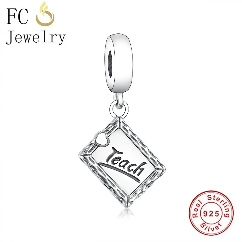 FC Jewelry Fit Original Pan Charms Bracelet 925 Sterling Silver Sqaure Envelope Teach Love Bead Making For Women Berloque DIY