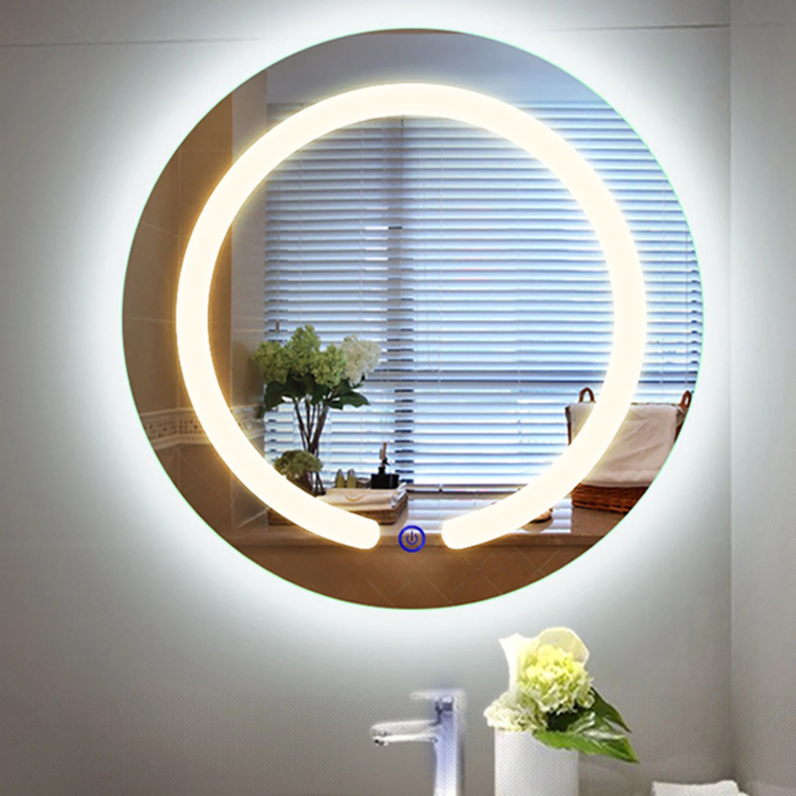 

Bathroom Mirror Round Wall Adhesive Mirror With LED Light Modern Makeup Mirror Vintage Gold Decorative Bath Mirror