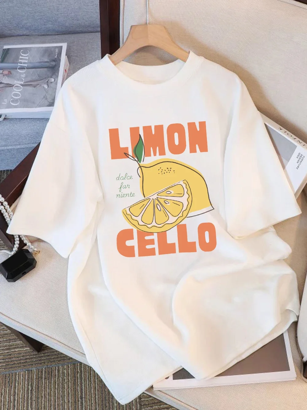 

Lemon Cello Art Fruit Prints Summer T-Shirt Women Tops O-Neck Soft Comfortable T Shirt Holiday Casual Women Clothes