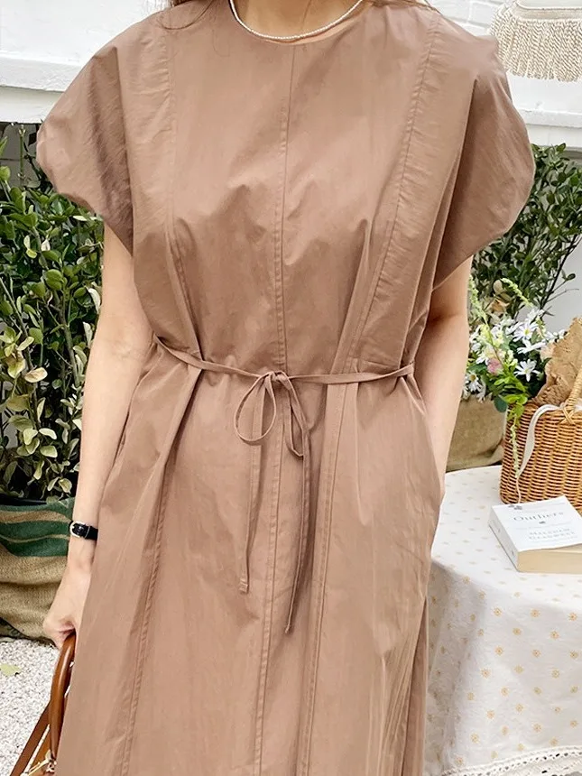 Ele Simple Belted Bubble Sve Dr Gonna a trapezio leggera estiva a vita alta da donna Sle Commute ort Sve round...