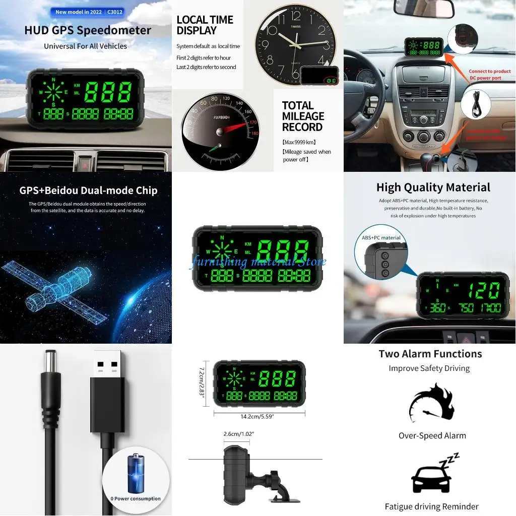 

Y5GD Upgraded GPS Head Up Display Speedometer Overspeed Alarm for KM/Miles Switch