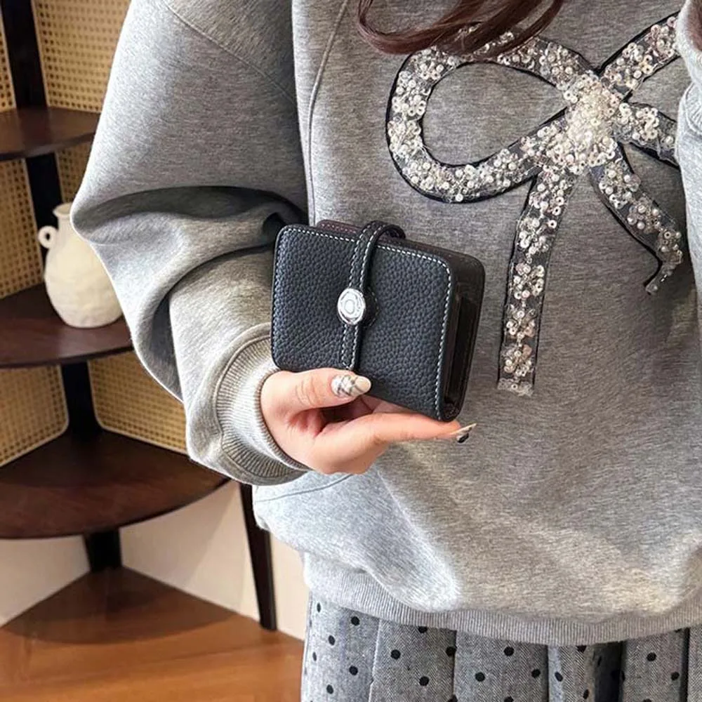 

Portable Lady Short Organ Wallet Solid Color Classic Style Soft PU Purses Snap Button Anti-Splash Water Multiple Card Bag