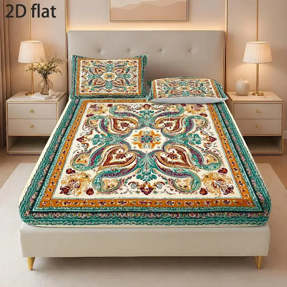 2D Print 3Pcs Hand-Painted Watercolor Style Paisley Pattern Halloween Bed Skim Cover Vintage Design Duvet Cover for Home Decor