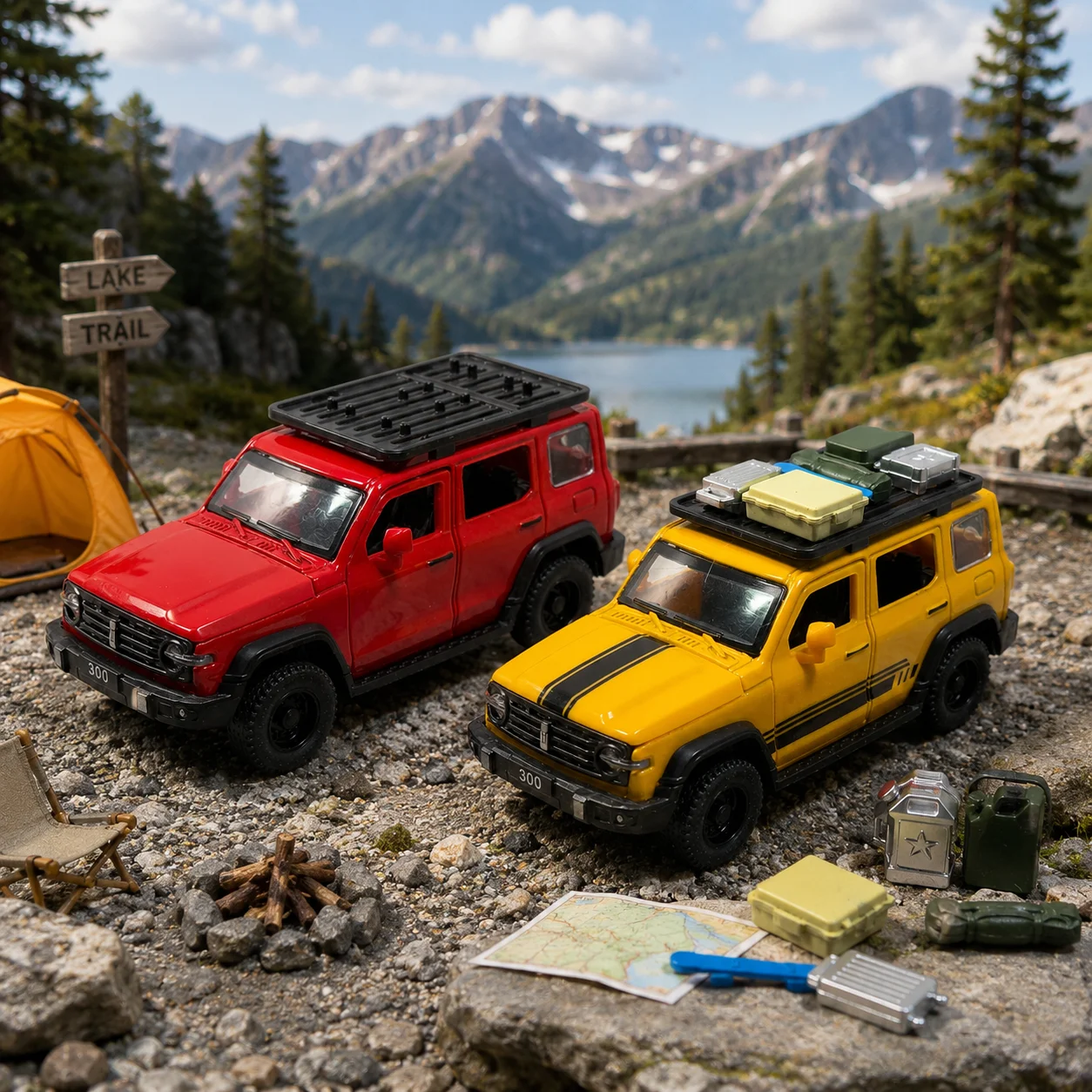 (Boxed) Rugged Off-road SUV With Roof Rack Model, powerful spring, metal casting, boy's toy, the best gift.