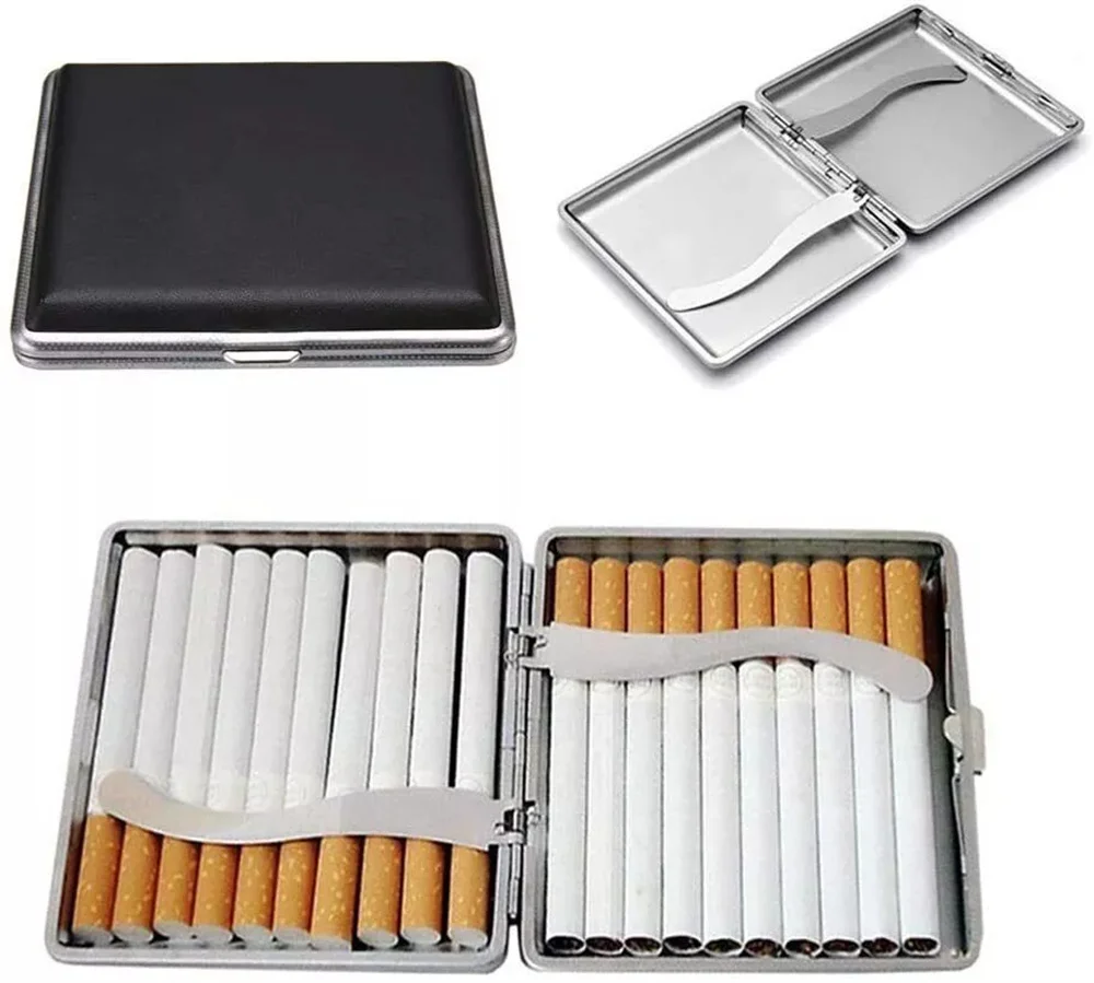 20 Sticks Gift for Men\'s Leather Cigarette Box Cigar Case Metal Leather Smoking Accessories Cigarette Lady Storage Cover Hold