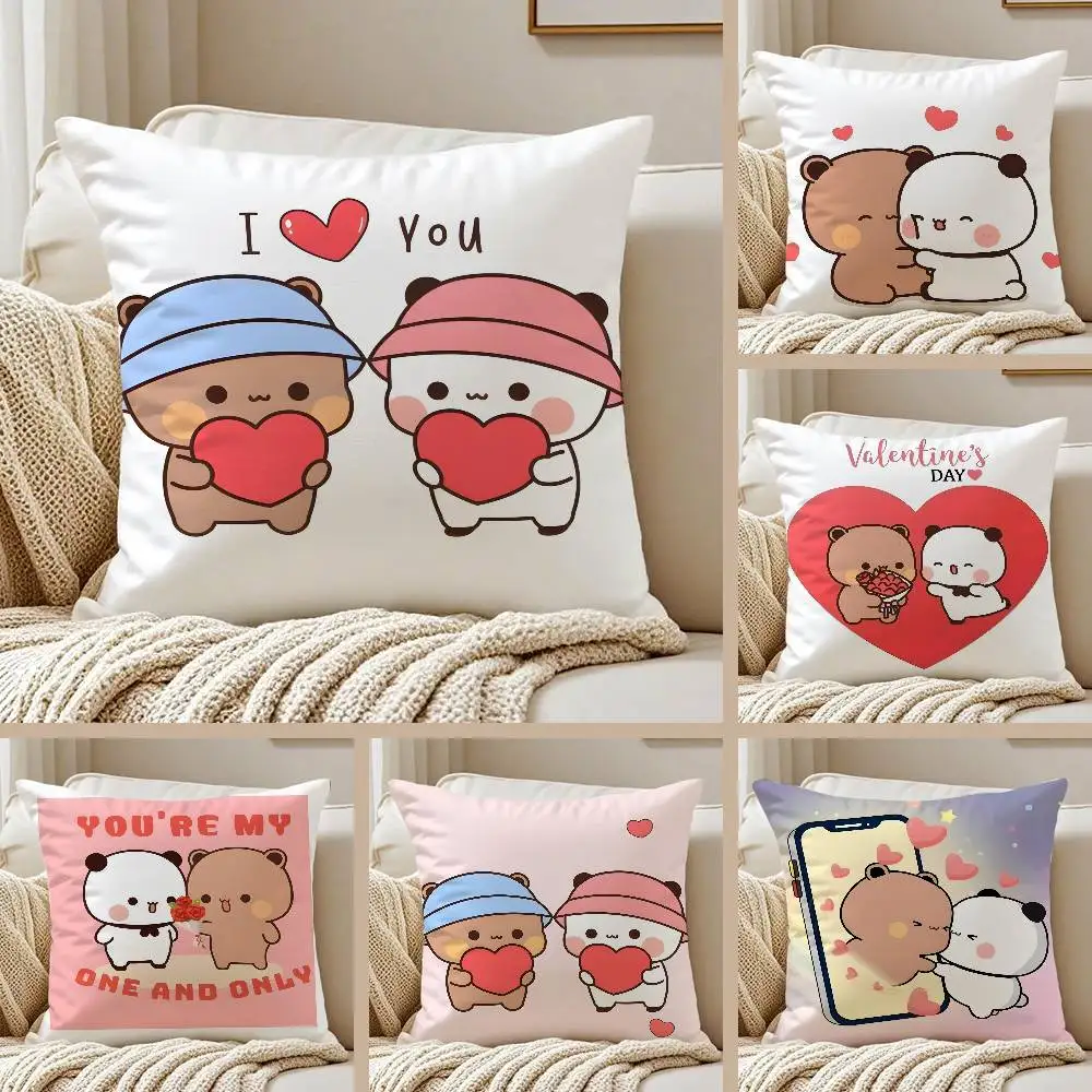 Cartoon Bubu & Dudu Schöner Kissenbezug, Anti-Dustmite-Kissenbezug, unsichtbarer Reißverschluss, seidiger kurzer Plüsch-Sofa-Kissenbezug