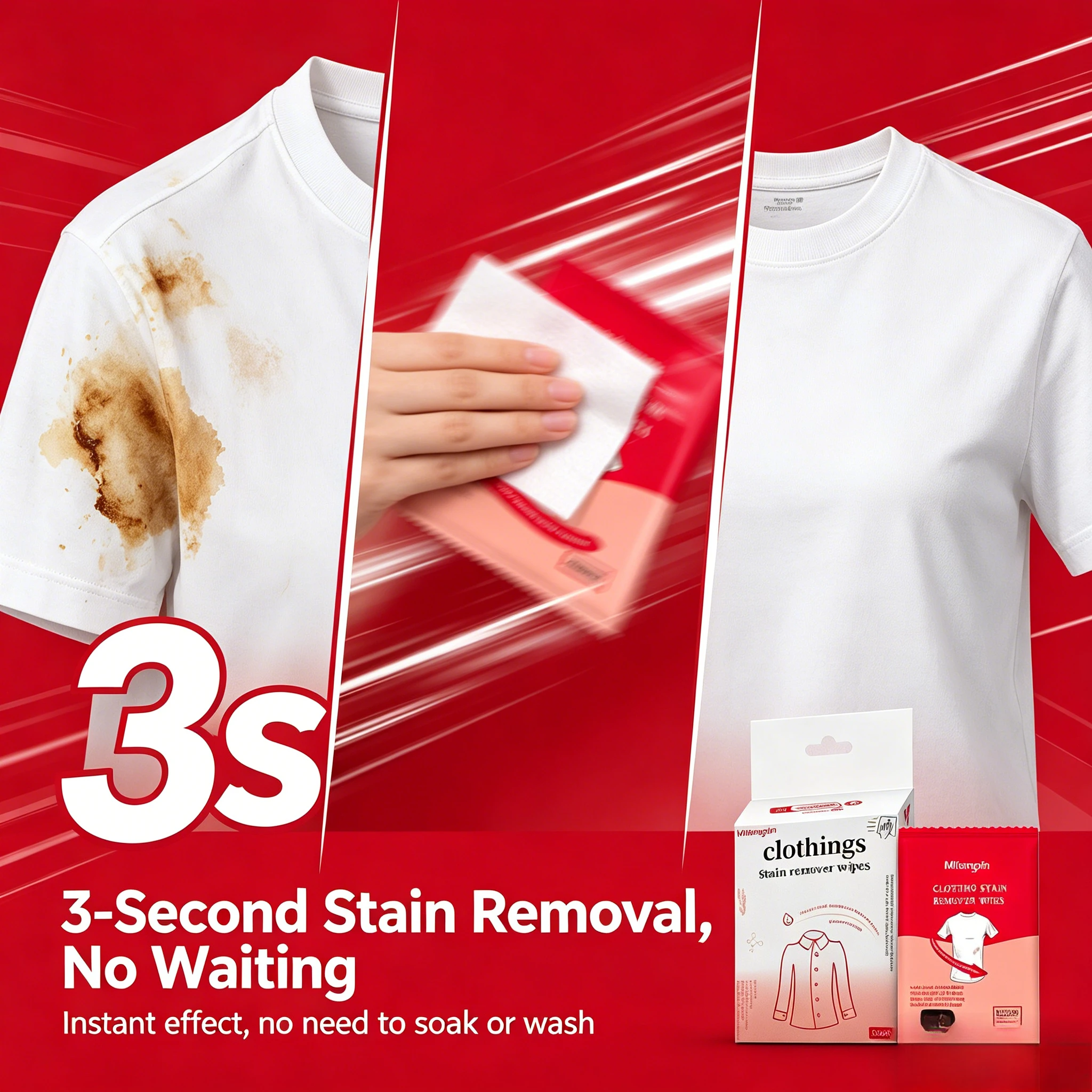 Stain Remover Wipes for Clothes, Cleaning Wipes for White Shoes/White T-Shirts, Individually Wrapped for Easy Carrying.