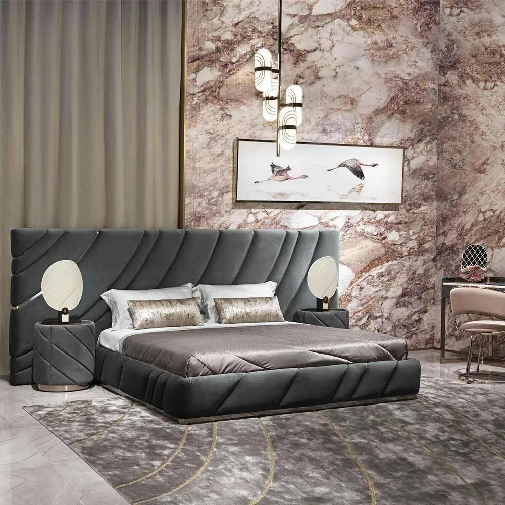−For Italian Luxury Modern King-Size Puff Cream Bed Soft Senna Luxury Ins with Rotating Round Bed Frame for Bedroom&