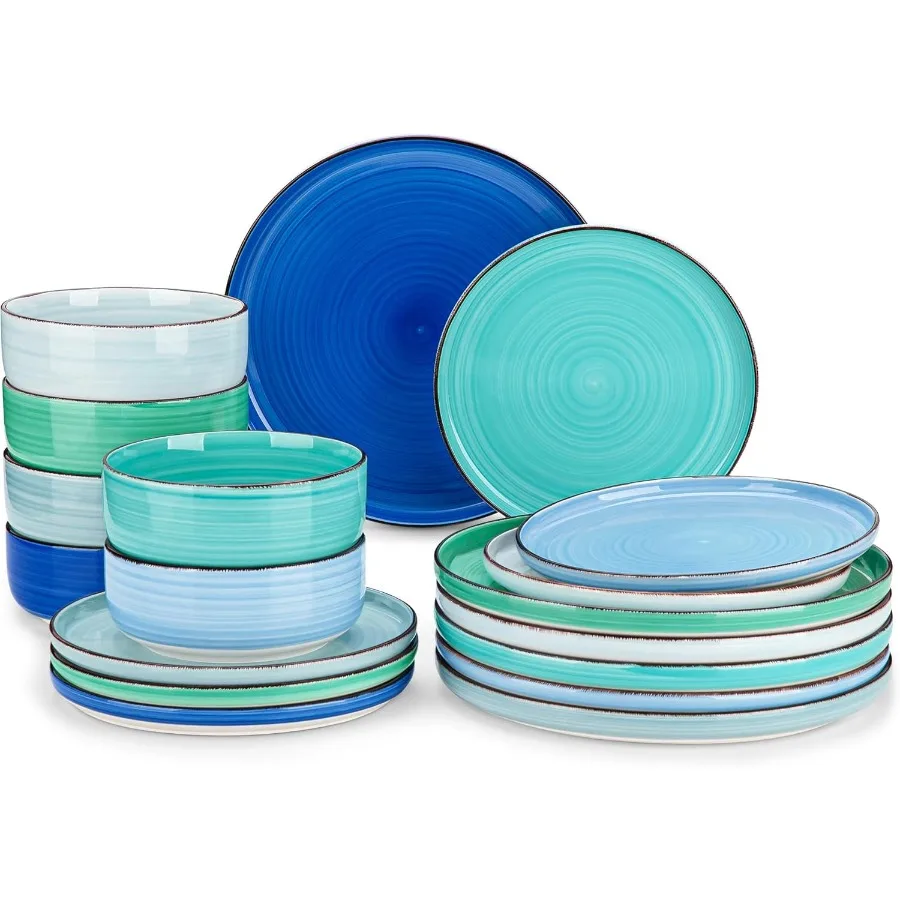 

Наборы столовой посуды Bonita, 18 предметов, набор посуды из синего керамогранита для 6 наборов тарелок и мисок, можно мыть в посудомоечной машине и в микроволновой печи