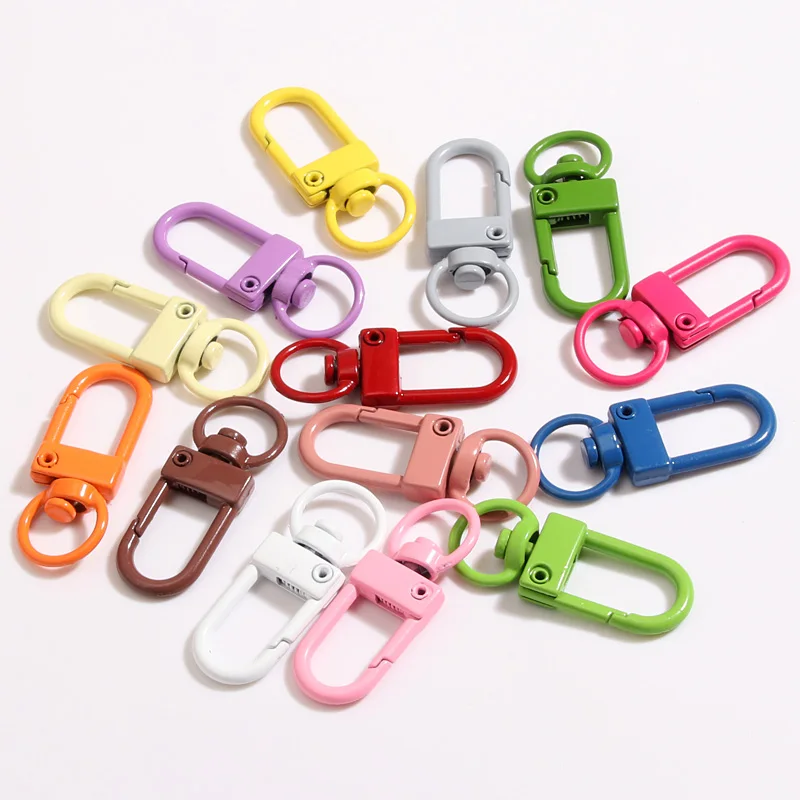 10pcs Cute Macaron Color Rotatable Lobster Clasp Keychain Ring Metal Buckle Car Key Ring For Handmade Jewelry Making Accessorie