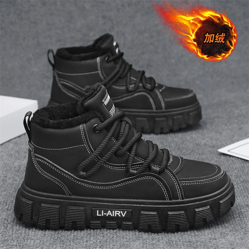Men's High-Top Thick-Soled Fashionable Workwear Boots with Fleece Warm Cotton Autumn Winter Outdoor Shoes