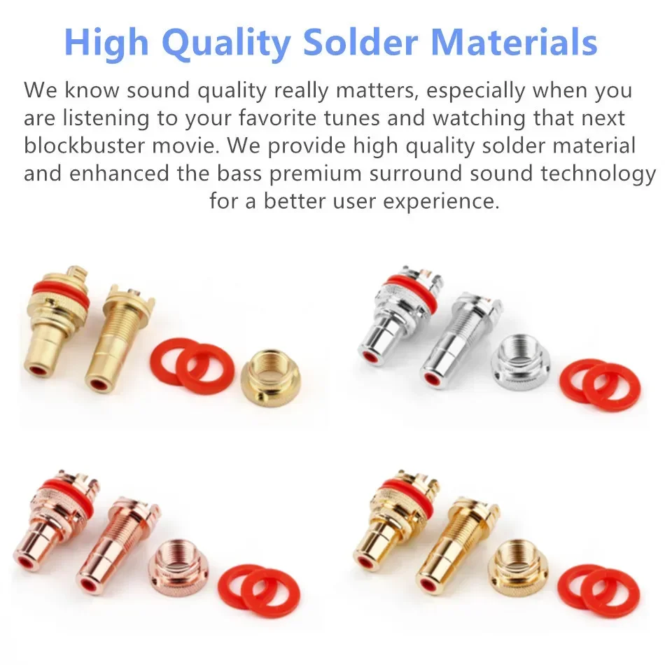 RCA Connector Female Socket Chassis Speaker Connectors Bright Dumb Rhodium Plated Copper 32mm HiFi White Red Audio Jack