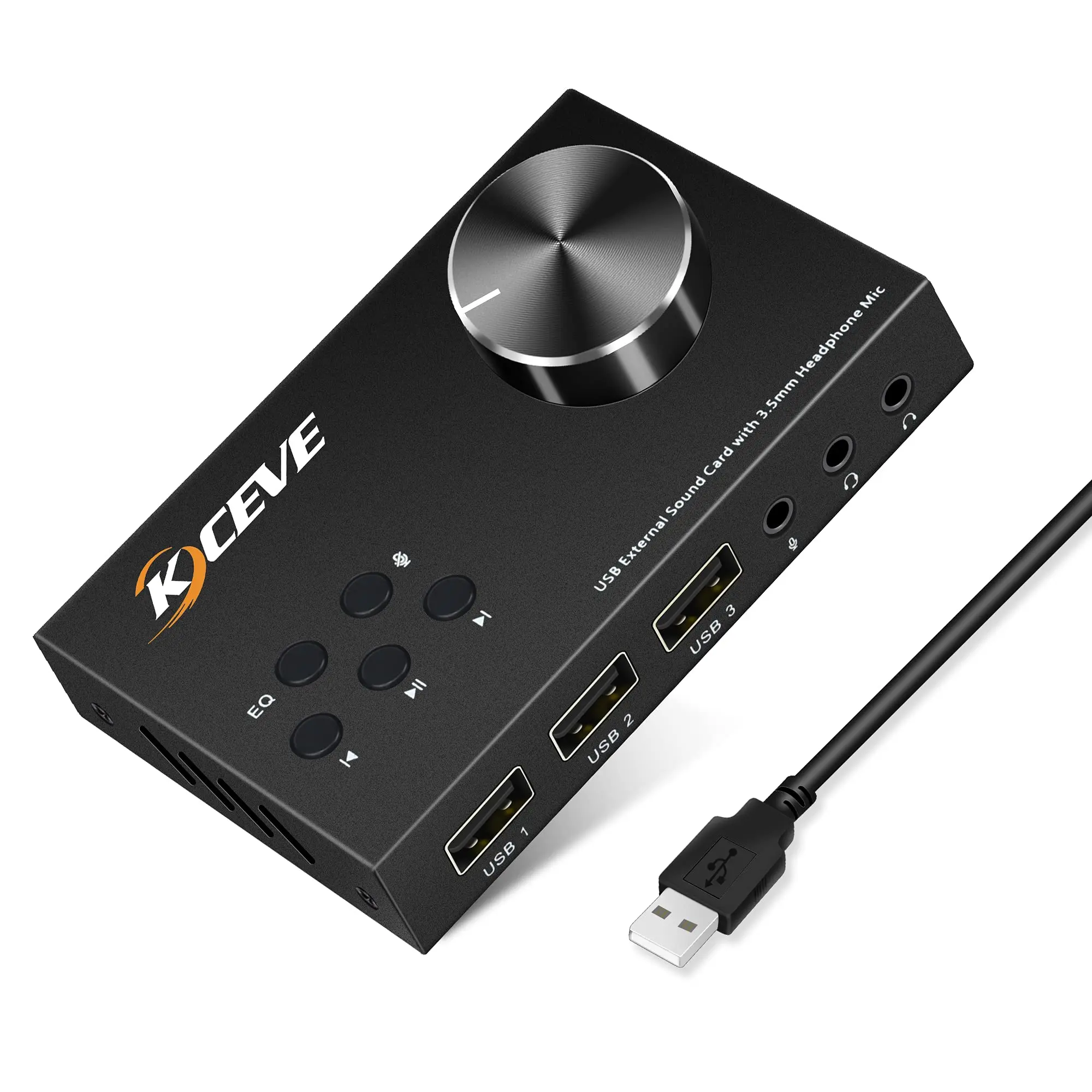 External Sound Card with Volume Control, Multimedia USB Controller Knob, USB Audio Adapter with 3.5mm Headphone and Microphone