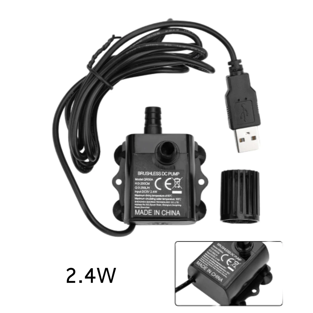 Bomba de agua sin escobillas DC5V 2,4 W/4,8 250L W/H, dispositivo de elevación de 2/3 metros, rango de peces, interfaz USB con Cable de 1,5 M