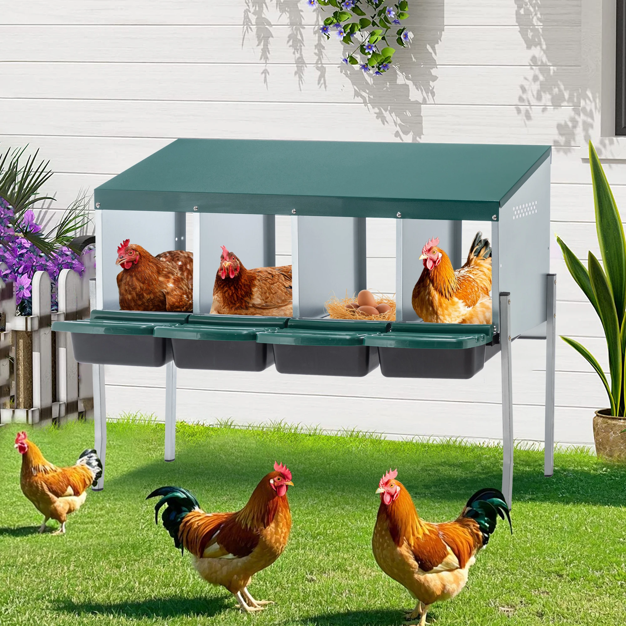 

LZBEITEM 4-Hole Chicken Nest, With Legs And Cover to Protect Eggs,Green