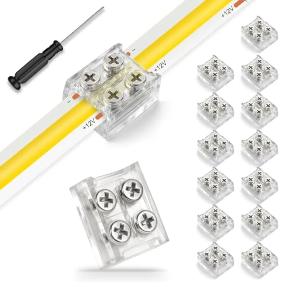 15 Pack LED Connecrs 2 Pin Solderless, Transparent LED Tape Light Connectors, Strip to Strip LED Connectors with Screwdriver fo