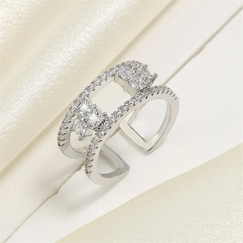 RAKOL Fashion Geometric Cubic Zirconia Open Rings for Women Fashion Square Adjustable Ring Anniversary Party Jewelry Gift