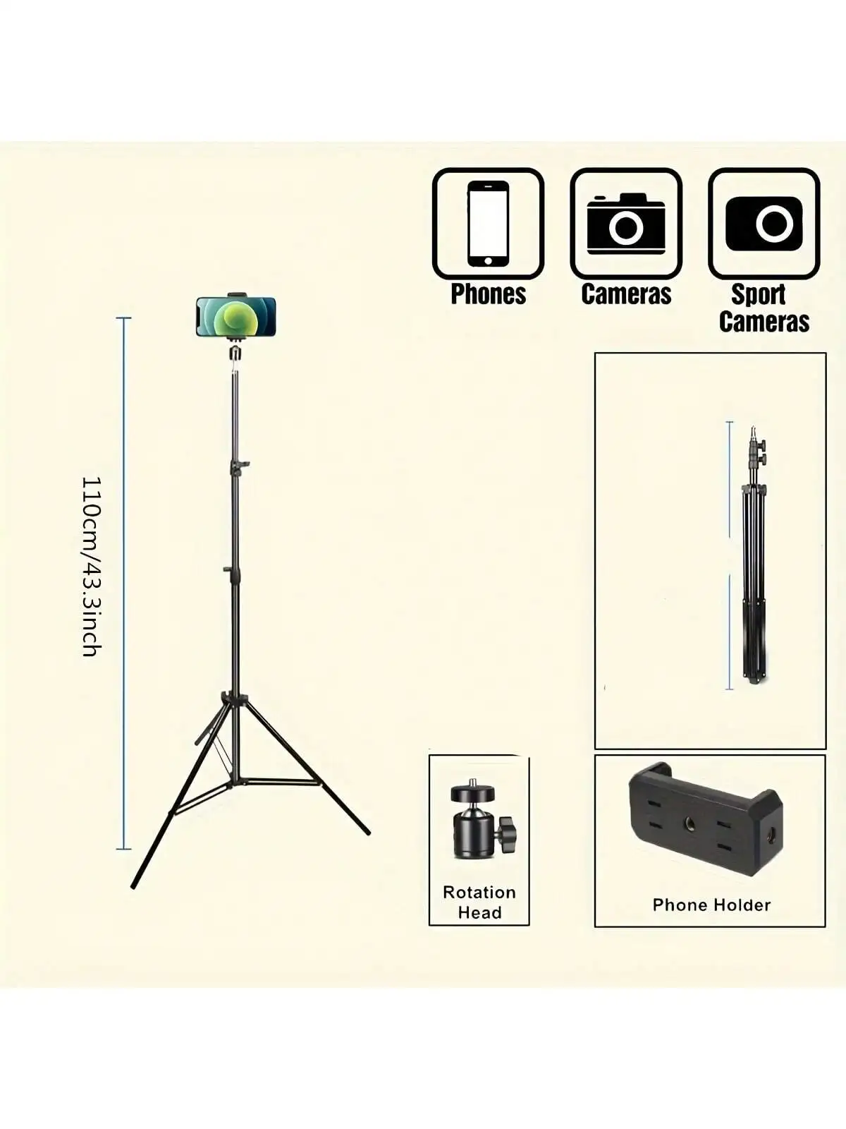 1pc 43.31inch Floor-standing Tripod, Mobile Video Live Broadcast Fill Light Stand, Photography Tripod